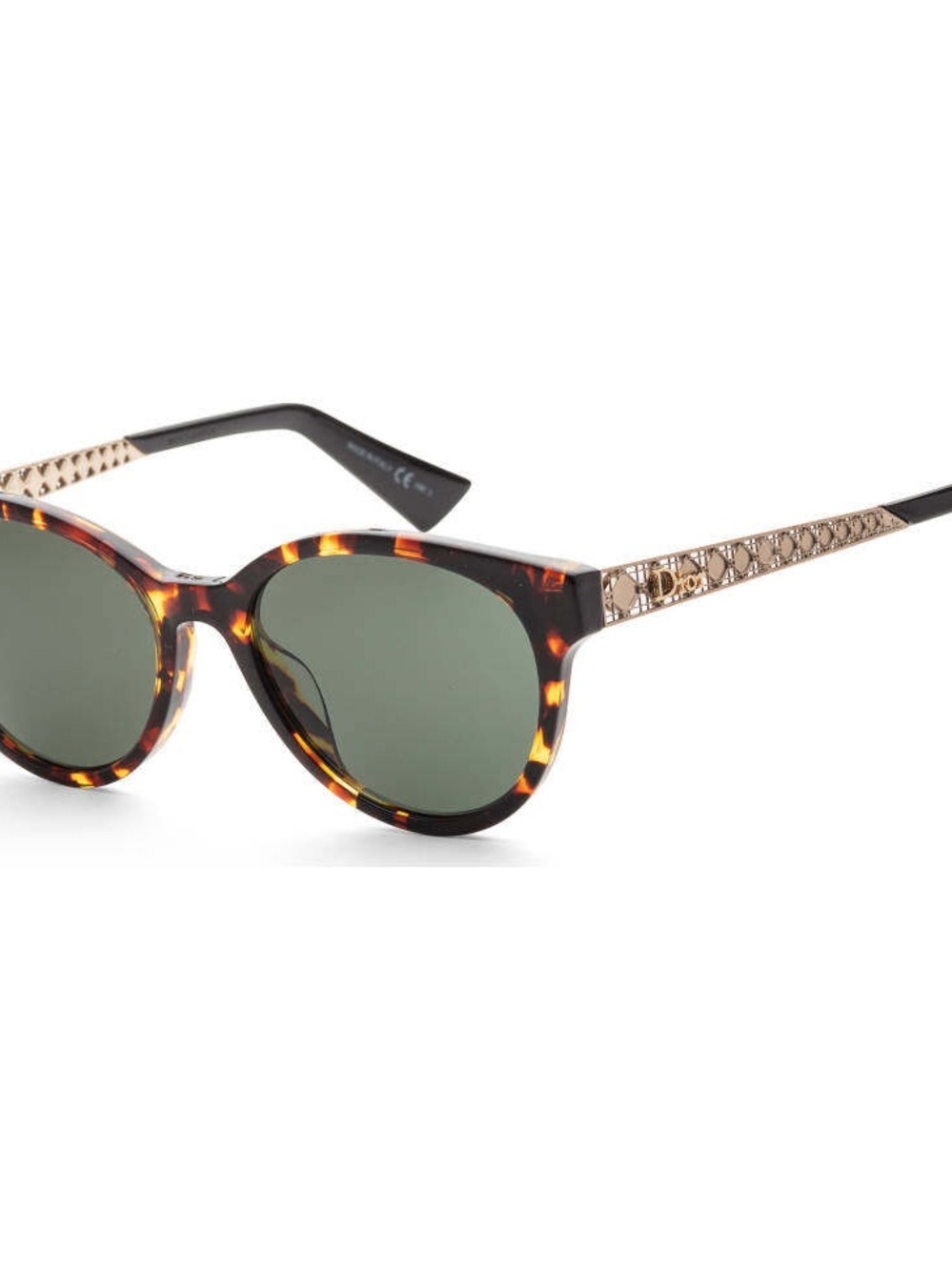 Dior Tortoiseshell Frame Sunglasses with Green Lenses and Gold Temples